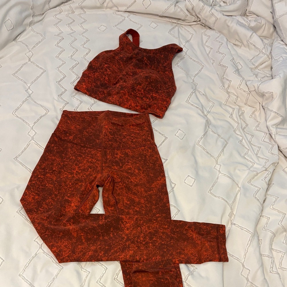 Lululemon Athletica Red Sports Bra and Leggings Set
